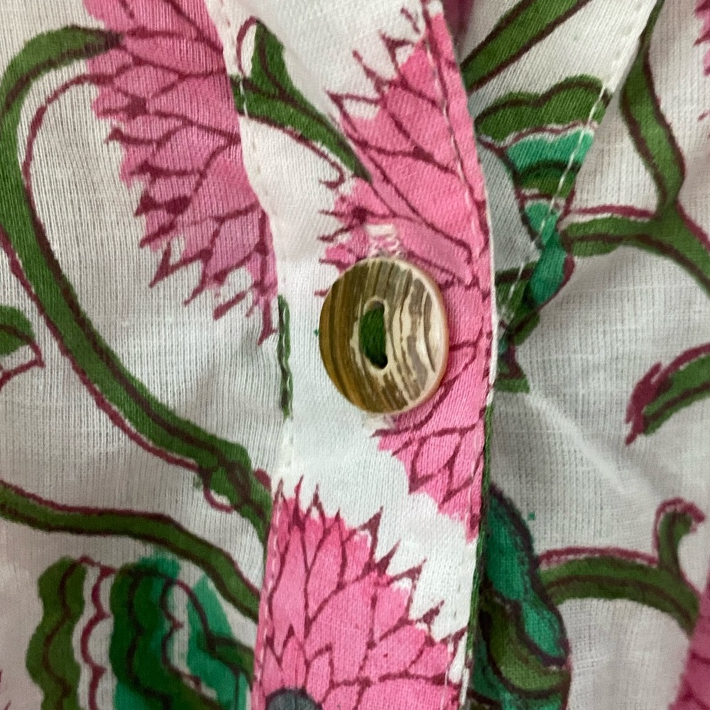 NWT Dzubi Hand Block Printed Maxi Button Down Shirt Dress Womens L Floral Boho - Picture 8 of 11